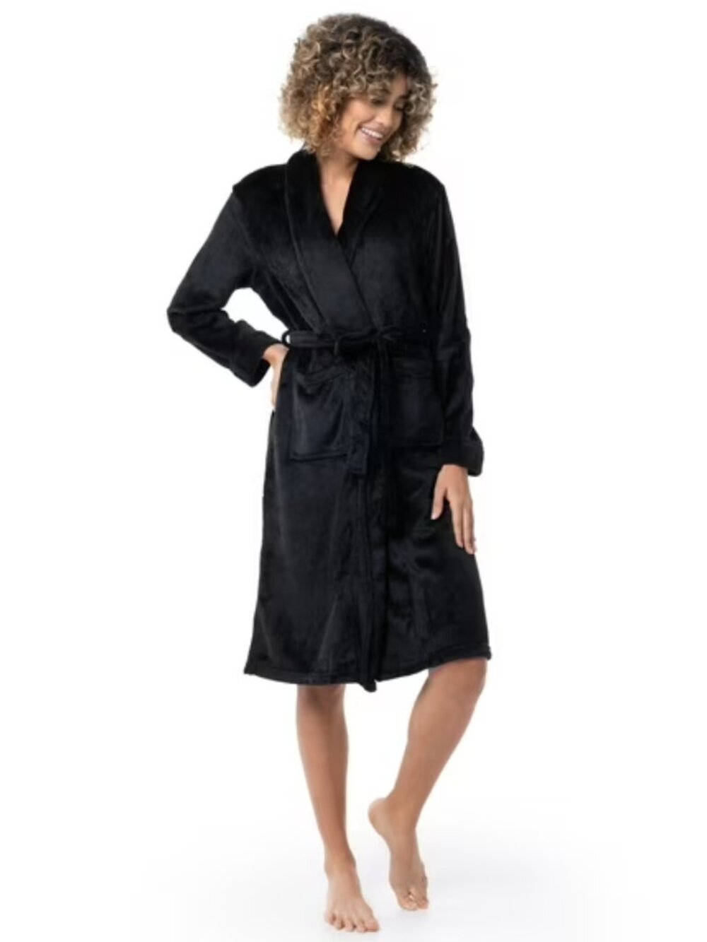 Fruit of the Loom Women's Beyond Soft Fleece Robe Black NEW